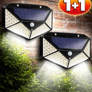 100 LED-es napelemes lámpa mozgás- és szürkületérzékelővel 1+1db